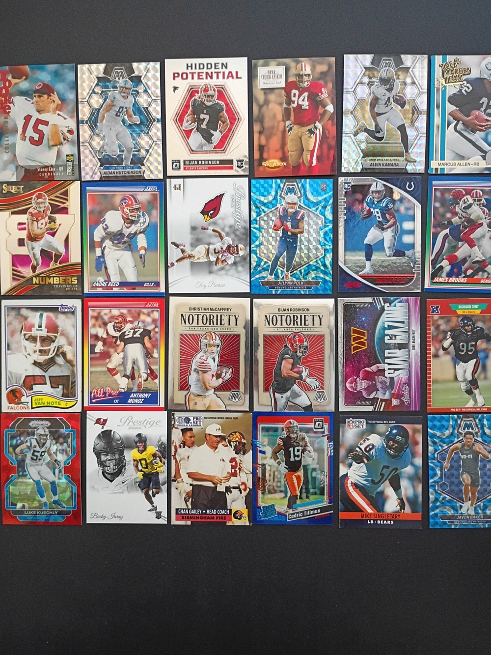 24 footballl Cards packed with Rookies & Parallels Bijan McCaffrey Kelce Kuechly